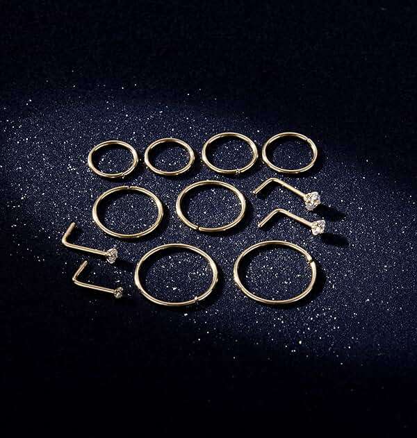 Masedy Nose Rings 12Pcs 20G 316L Stainless Steel L Shaped Nose Studs Cartilage Tragus Septum Piercing 6-12MM - Image 4