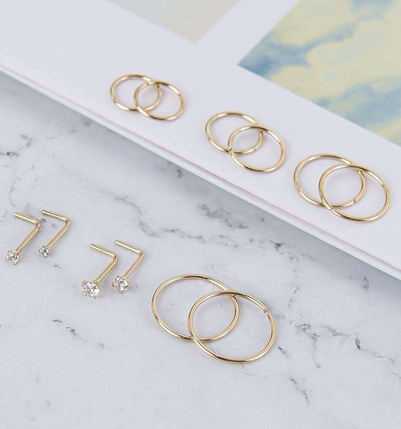 Masedy Nose Rings 12Pcs 20G 316L Stainless Steel L Shaped Nose Studs Cartilage Tragus Septum Piercing 6-12MM - Image 5