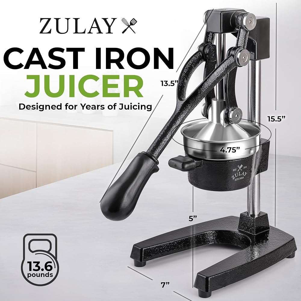 Zulay Kitchen Cast Iron Juicer - Heavy Duty Manual Juicer with Detachable Strainers for Easy Cleaning, Orange Juice Press for Citrus Fruits, Perfect for Bartenders, Juice Lovers & Health Enthusiasts - Image 2