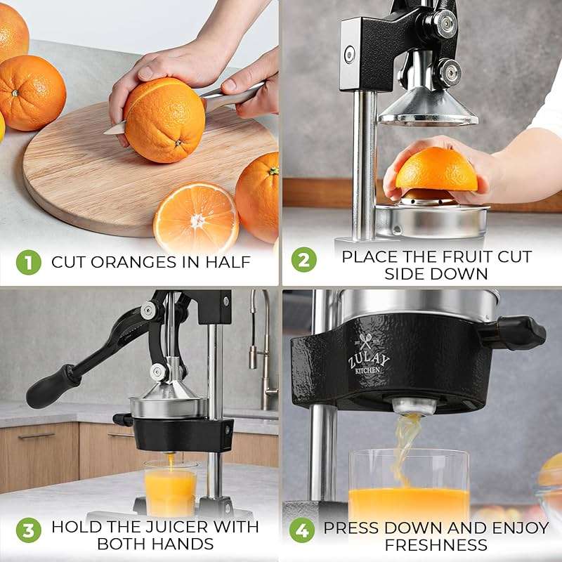 Zulay Kitchen Cast Iron Juicer - Heavy Duty Manual Juicer with Detachable Strainers for Easy Cleaning, Orange Juice Press for Citrus Fruits, Perfect for Bartenders, Juice Lovers & Health Enthusiasts - Image 4