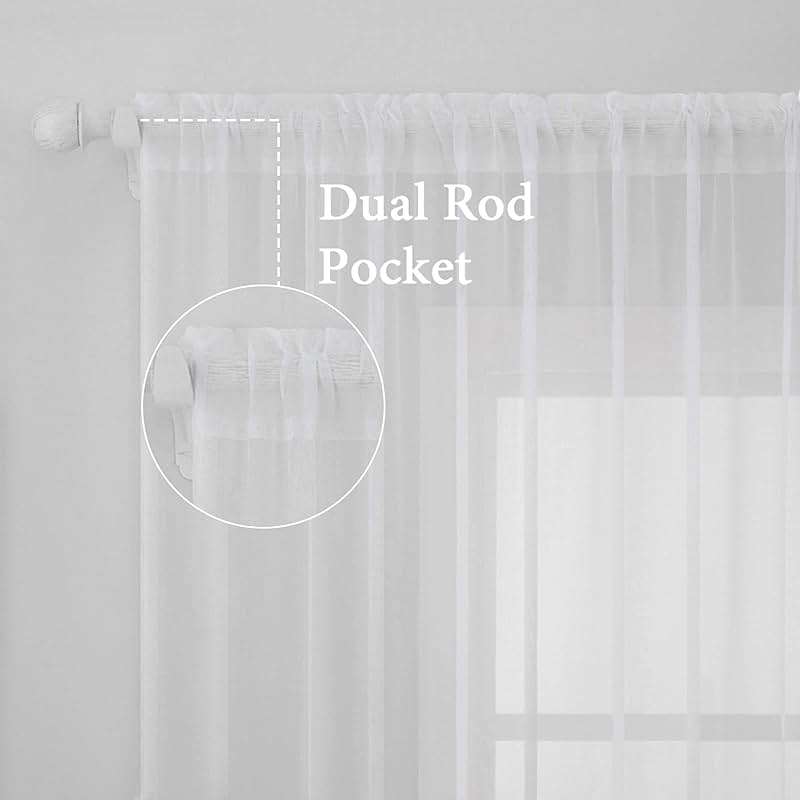 MIULEE 2 Panels Solid Color White Sheer Window Curtains Elegant Window Voile Panels/Drapes/Treatment for Bedroom Living Room (54 X 84 Inches White) - Image 2