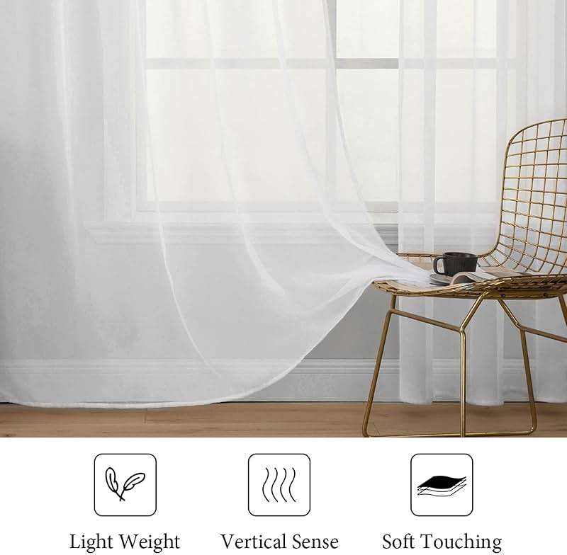 MIULEE 2 Panels Solid Color White Sheer Window Curtains Elegant Window Voile Panels/Drapes/Treatment for Bedroom Living Room (54 X 84 Inches White) - Image 4