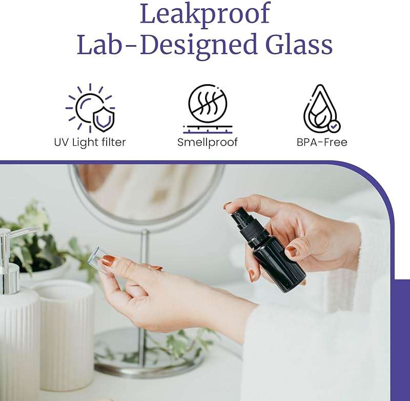 Infinity Jars 20 Ml (.67 fl oz) Black Ultraviolet Glass Fine Mist Spray Bottle Cleaning Products Refillable Containers Homemade Perfume Blends Room, Sprays Bath Beauty Hair, Screw Top Bottles 3-Pack - Image 3