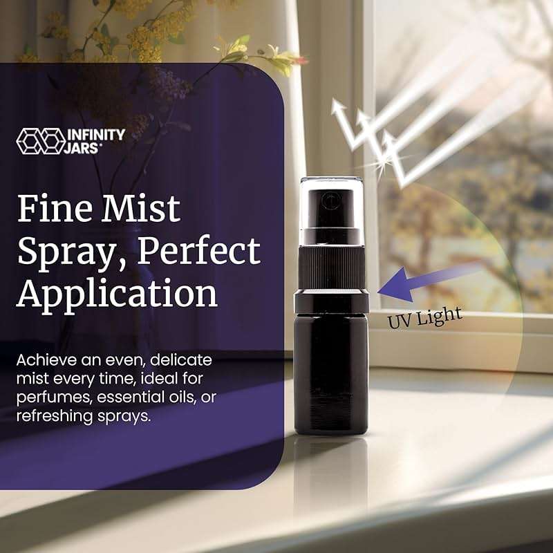 Infinity Jars 20 Ml (.67 fl oz) Black Ultraviolet Glass Fine Mist Spray Bottle Cleaning Products Refillable Containers Homemade Perfume Blends Room, Sprays Bath Beauty Hair, Screw Top Bottles 3-Pack - Image 5