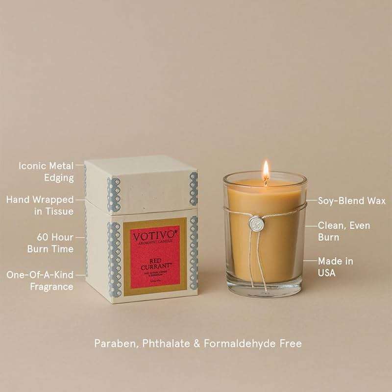 Votivo Red Currant 6.8 oz Aromatic Candle | Soy Wax Blend | Luxury Glass Jar Scented Candle & Box | Candles for Home Scented | Long Burning & Highly Scented - Image 6