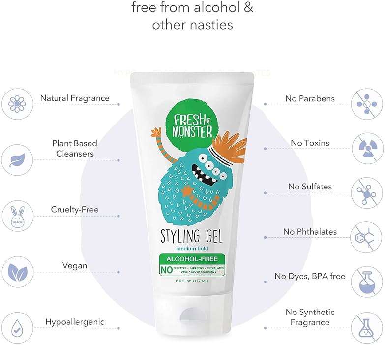 Fresh Monster Kids Hair Styling Gel, Medium Hold Alcohol-Free, Natural Hair Gel for Kids & Toddlers (6oz.) - Image 4