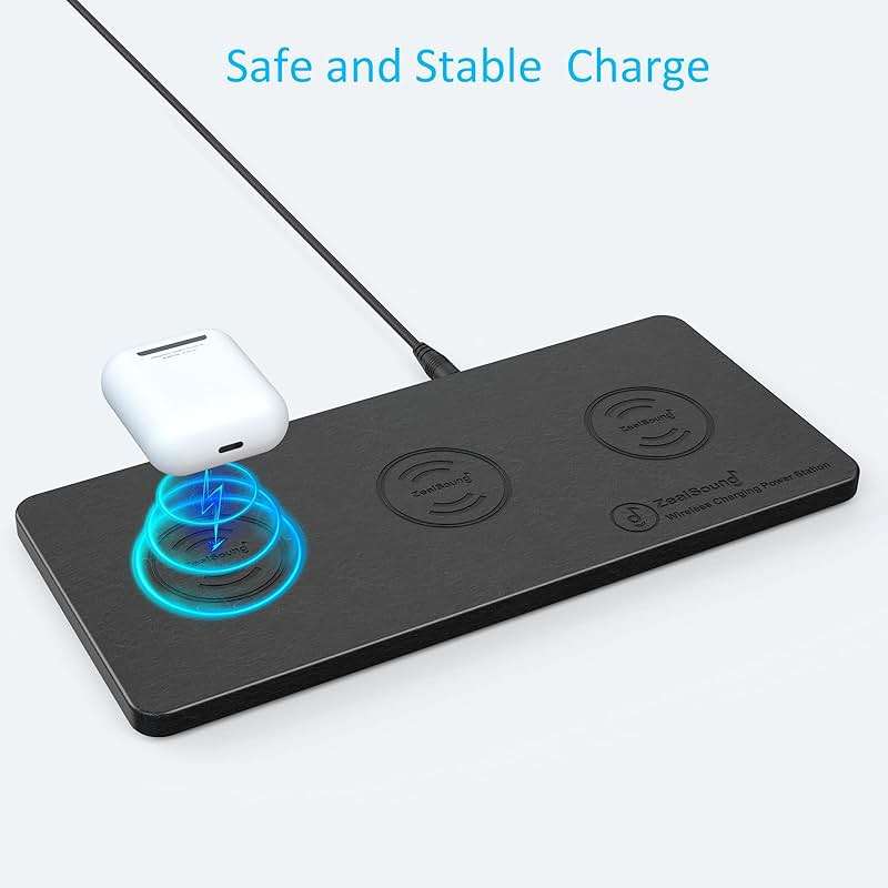 ZealSound Wireless Charging Pad, 3 in 1 Charger Mat for iPhone, Samsung Galaxy, Pixel, AirPods & Galaxy Buds, 24W Adapter Included, Ultra Slim, Case Friendly, PU Leather, for Home Office & Travel - Image 4