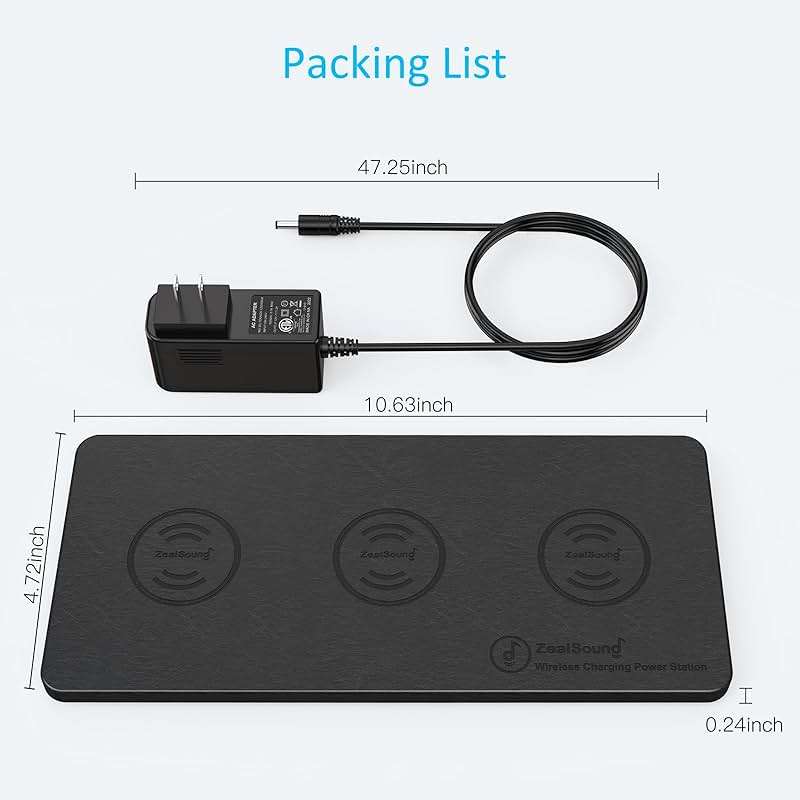 ZealSound Wireless Charging Pad, 3 in 1 Charger Mat for iPhone, Samsung Galaxy, Pixel, AirPods & Galaxy Buds, 24W Adapter Included, Ultra Slim, Case Friendly, PU Leather, for Home Office & Travel - Image 7