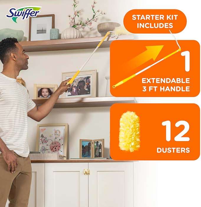 Swiffer Duster Kit with 3 ft Extendable Handle, Dusters for Cleaning, Set Includes 1 Extension Pole and 12 Heavy Duty Dusting Refills Dust Cleaner, Long Extended Wand for Ceiling Fans and Walls - Image 6