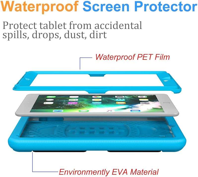 BMOUO Kids Case for iPad 6th/5th Generation (iPad 9.7-inch, 2017/2018), iPad 9.7/Air 2 Cas e with Screen Protector, Shockproof Handle Stand iPad 6th 5th Generation Case for Kids, Blue - Image 3