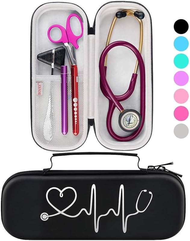BOVKE Stethoscope Case for 3M Littmann Classic III, Lightweight II S.E, MDF Acoustica Deluxe Stethoscopes - Extra Room for Medical Bandage Scissors EMT Trauma Shear and LED Penlights, Black - Image 1