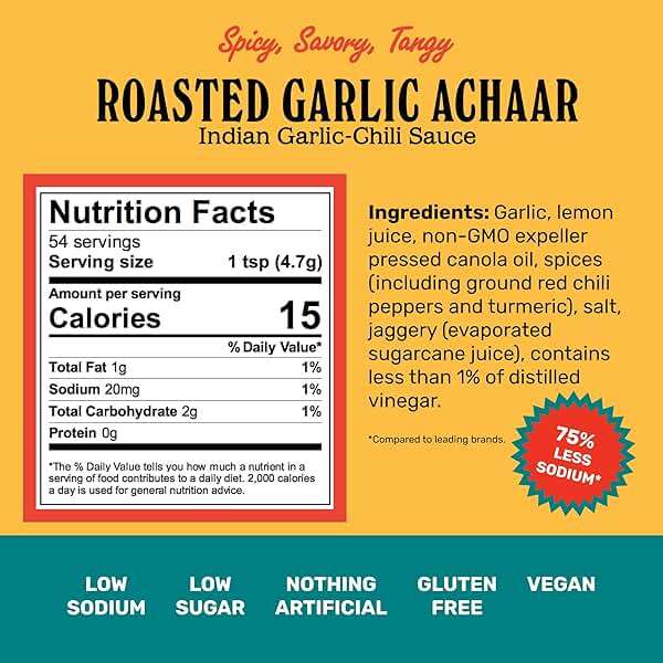 Brooklyn Delhi Roasted Garlic Achaar - 9 Ounces - Spicy, Lemony, Savory, Sweet Flavor - Made with a mix of Indian Spices, Red Chili Powder, and Unrefined Cane Sugar - Vegan - No Artificial Additives - Image 2