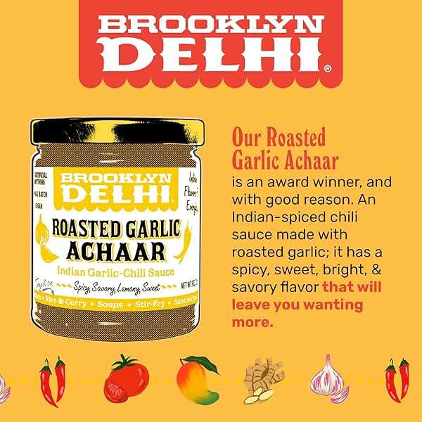 Brooklyn Delhi Roasted Garlic Achaar - 9 Ounces - Spicy, Lemony, Savory, Sweet Flavor - Made with a mix of Indian Spices, Red Chili Powder, and Unrefined Cane Sugar - Vegan - No Artificial Additives - Image 3
