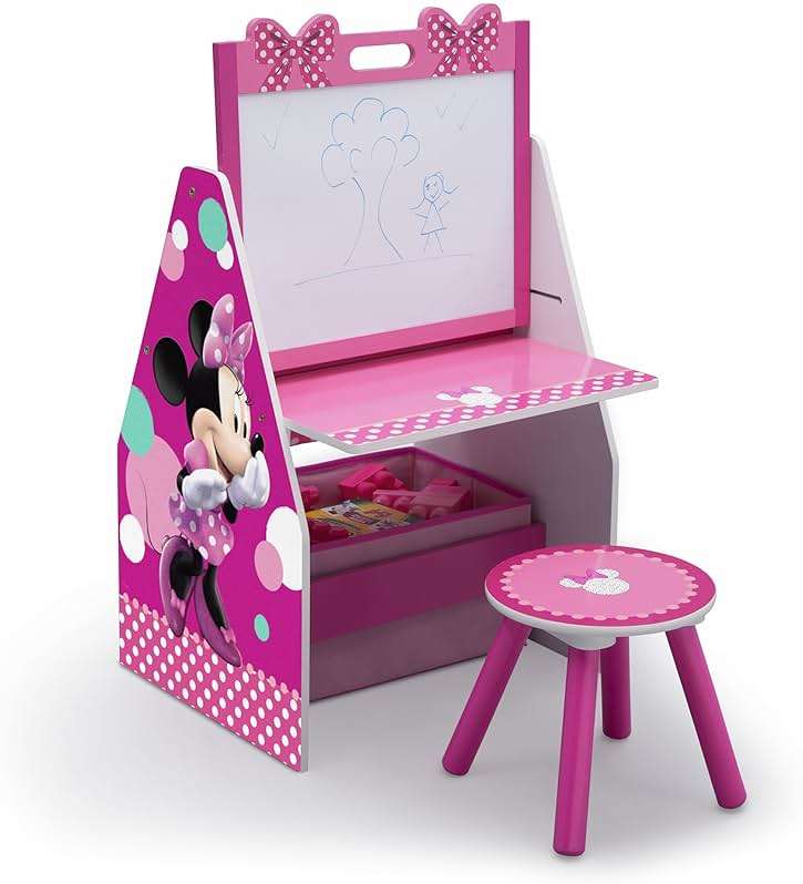 Delta Children Deluxe Kids Art Table | Easel, Desk, Stool, Toy Organizer, Disney Minnie Mouse - Image 1