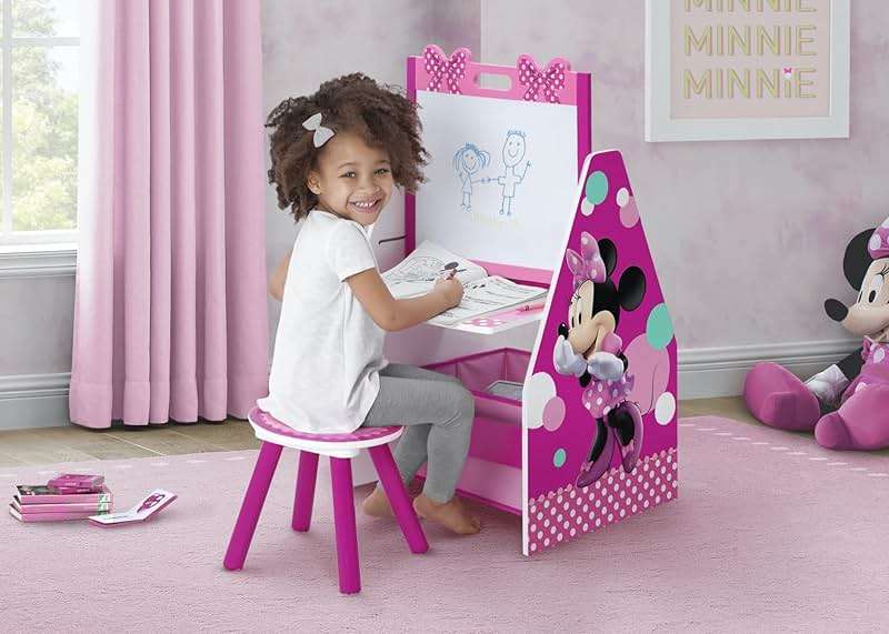 Delta Children Deluxe Kids Art Table | Easel, Desk, Stool, Toy Organizer, Disney Minnie Mouse - Image 2