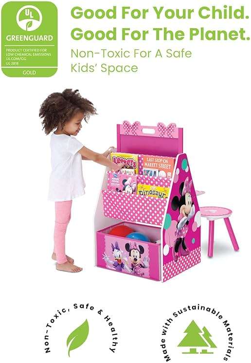 Delta Children Deluxe Kids Art Table | Easel, Desk, Stool, Toy Organizer, Disney Minnie Mouse - Image 3