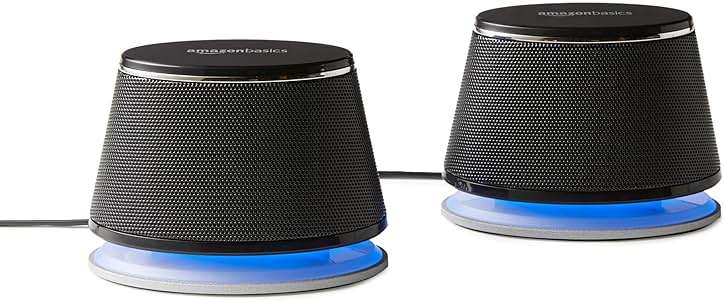Amazon Basics Stereo 2.0 Speakers for PC or Laptop with Volume Control, 3.5mm Aux Input, USB-Powered, 1 Pair, Black - Image 1