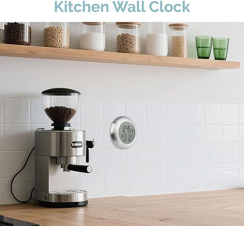 KADAMS Bathroom Shower Digital Wall Clock 9.5'' Kitchen Clock Calendar Water Resistant - Large LCD Screen - Temperature & Humidity Display - Thoughtful Gift for All Ages (Silver) - Image 7