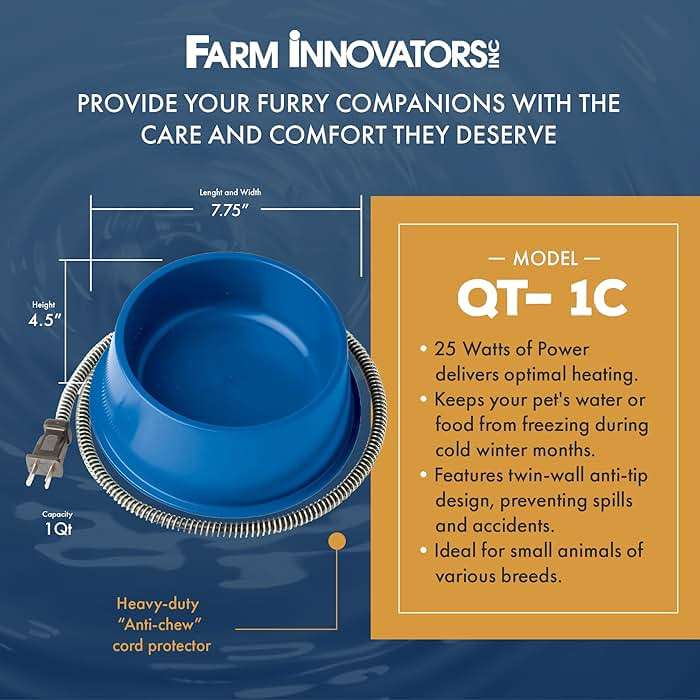 Farm Innovators 1 Quart Plastic Heated Pet Bowl with Anti Chew Cord and 25 Watts of Power for Rabbits, Dogs, Cats, and All Breed Sizes, Blue - Image 3
