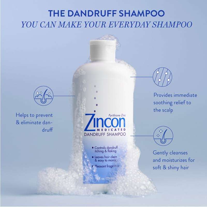 ZINCON Medicated Dandruff Shampoo, for Dry, Itchy Scalp Care & Anti-Dandruff with Immediate Soothing Relief - 8 Fl Oz - Image 3