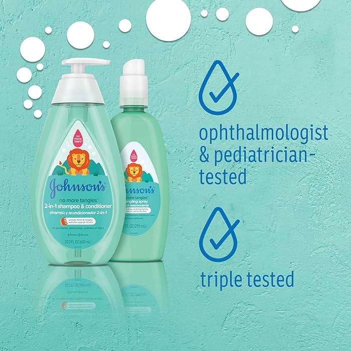 Johnson's Kids No More Tangles 2-in-1 Detangling Shampoo & Conditioner for Kids & Toddlers, Gentle & No More Tears, Hypoallergenic & Free of Parabens, Sulfates & Dyes 20.3 fl. oz - Image 5