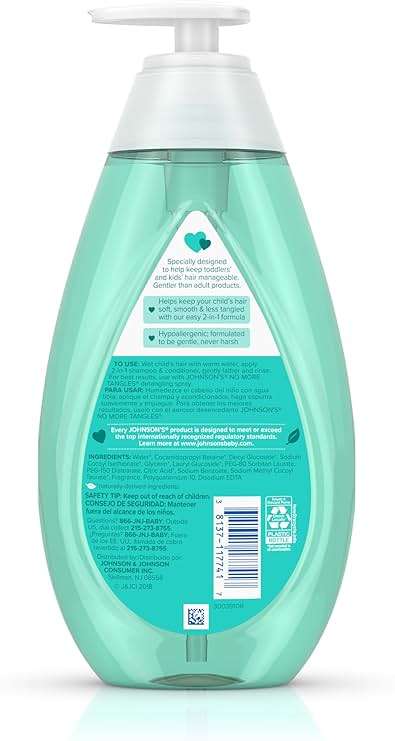 Johnson's Kids No More Tangles 2-in-1 Detangling Shampoo & Conditioner for Kids & Toddlers, Gentle & No More Tears, Hypoallergenic & Free of Parabens, Sulfates & Dyes 20.3 fl. oz - Image 8