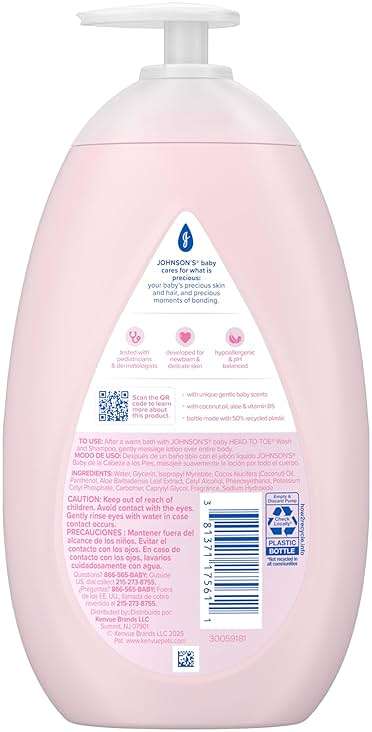 Johnson's Baby lotion with coconut oil, aloe vera & vitamin b5, 72 hour hydration, gentle baby moisturizer, hypoallergenic, safe for newborns, helps protect from dryness, 27.1 fl oz - Image 6