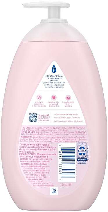 Johnson's Baby lotion with coconut oil, aloe vera & vitamin b5, 72 hour hydration, gentle baby moisturizer, hypoallergenic, safe for newborns, helps protect from dryness, 27.1 fl oz - Image 7