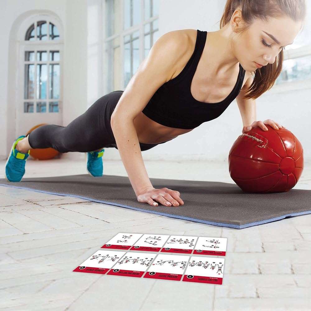NewMe Fitness Medicine Ball Exercise Cards for Home Workouts, Workout Cards Deck for Women & Men, Beginner Fitness Guide to Training Exercises at Home or Gym - Image 4