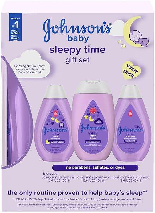 Johnson's Baby Sleepy Time Gift Set with Calming Bedtime Bath, Bedtime Lotion & Calming Shampoo, Baby Bedtime Essentials with Relaxing NaturalCalm Aromas, Hypoallergenic, 3 Items - Image 1