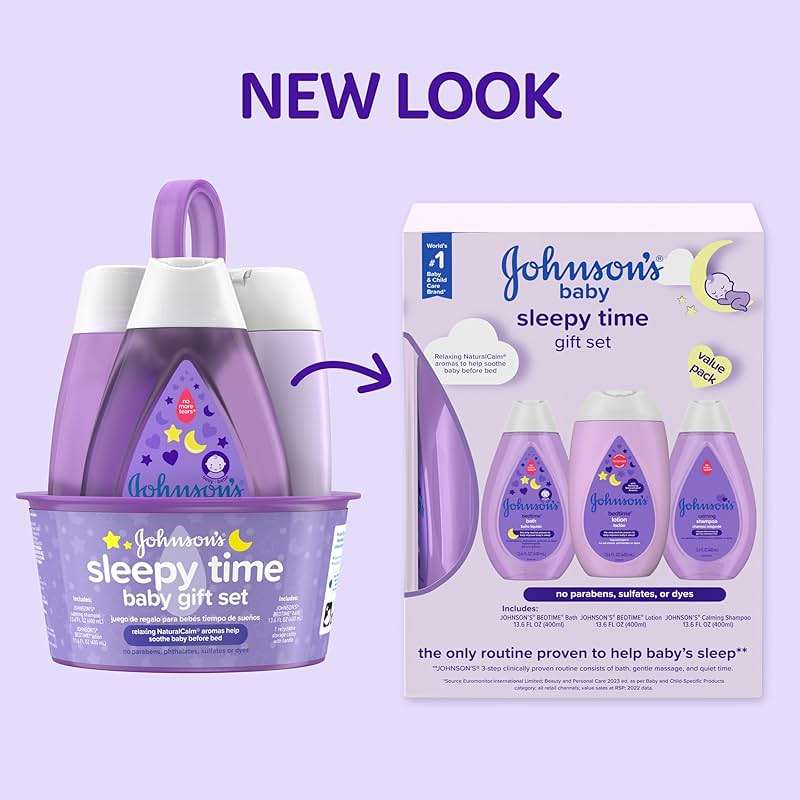 Johnson's Baby Sleepy Time Gift Set with Calming Bedtime Bath, Bedtime Lotion & Calming Shampoo, Baby Bedtime Essentials with Relaxing NaturalCalm Aromas, Hypoallergenic, 3 Items - Image 2