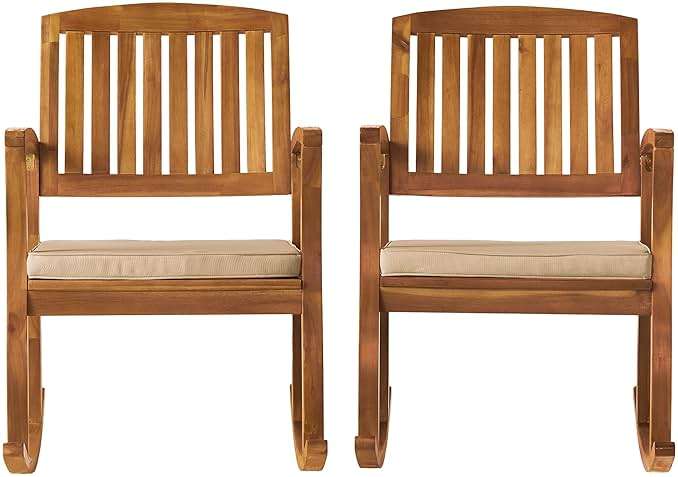 Christopher Knight Home Selma Acacia Rocking Chairs with Cushions, 2-Pcs Set, Teak Finish - Image 1