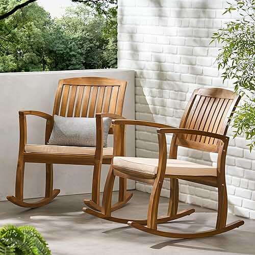Christopher Knight Home Selma Acacia Rocking Chairs with Cushions, 2-Pcs Set, Teak Finish - Image 2