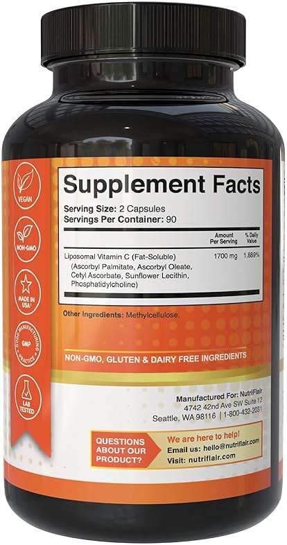 NutriFlair Liposomal Vitamin C 1700mg, 180 Capsules - High Absorption, Fat Soluble VIT C, Higher Bioavailability Immune System Support & Collagen Booster, Non-GMO, Vegan Pills - Image 2