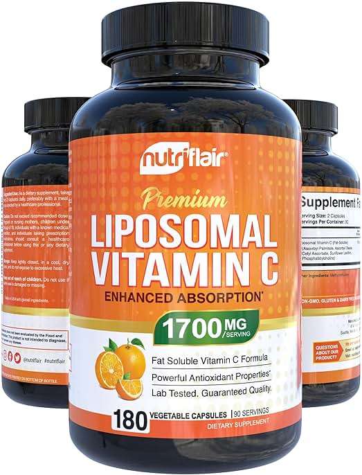 NutriFlair Liposomal Vitamin C 1700mg, 180 Capsules - High Absorption, Fat Soluble VIT C, Higher Bioavailability Immune System Support & Collagen Booster, Non-GMO, Vegan Pills - Image 3