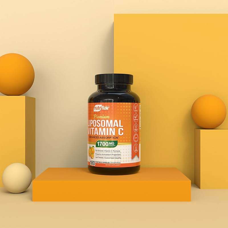 NutriFlair Liposomal Vitamin C 1700mg, 180 Capsules - High Absorption, Fat Soluble VIT C, Higher Bioavailability Immune System Support & Collagen Booster, Non-GMO, Vegan Pills - Image 6