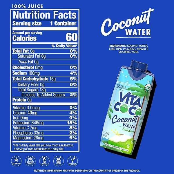 Vita Coco Coconut Water, Pure Organic | Refreshing Coconut Taste | Natural Electrolytes | Vital Nutrients | 11.1 Oz (Pack Of 12) - Image 2