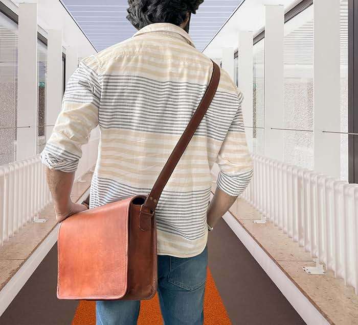 RUSTIC TOWN 14" Leather Messenger Bag for Men & Women – Full Grain Vintage Crossbody Satchel – Fits 13.3"/14" Laptop – Ideal Briefcase for Work, Travel & College – Adjustable Shoulder Strap - Image 2