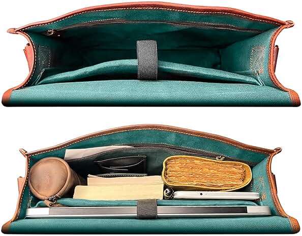 RUSTIC TOWN 14" Leather Messenger Bag for Men & Women – Full Grain Vintage Crossbody Satchel – Fits 13.3"/14" Laptop – Ideal Briefcase for Work, Travel & College – Adjustable Shoulder Strap - Image 5