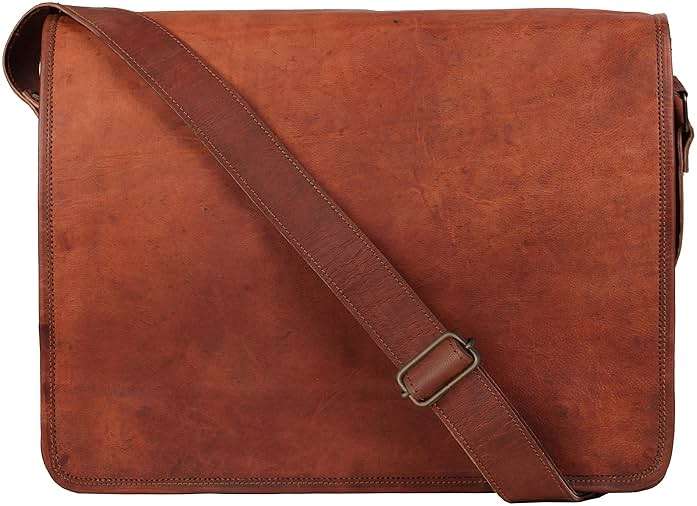 RUSTIC TOWN 14" Leather Messenger Bag for Men & Women – Full Grain Vintage Crossbody Satchel – Fits 13.3"/14" Laptop – Ideal Briefcase for Work, Travel & College – Adjustable Shoulder Strap - Image 7