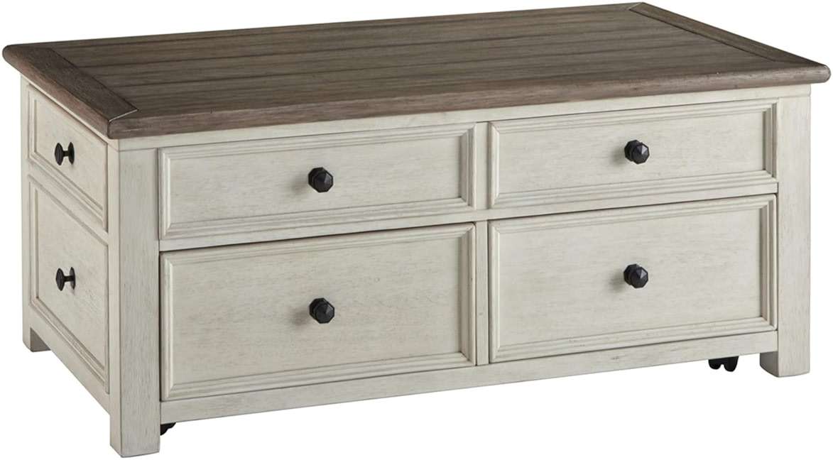 Signature Design by Ashley Bolanburg Lift-Top Coffee Table with Storage Two-Tone Rustic Farmhouse Cocktail Table – Brown/White - Image 1