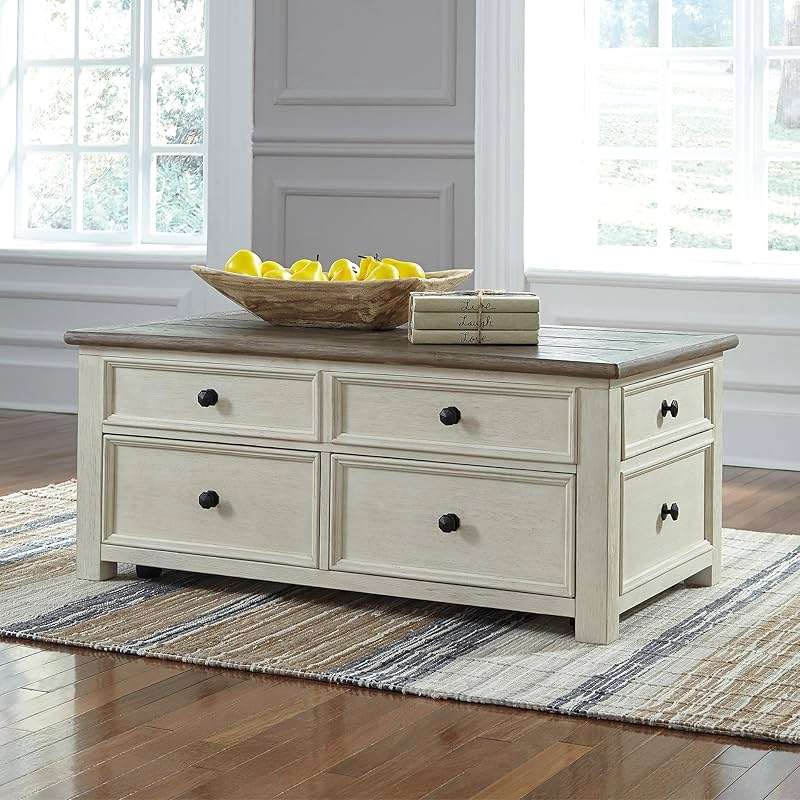 Signature Design by Ashley Bolanburg Lift-Top Coffee Table with Storage Two-Tone Rustic Farmhouse Cocktail Table – Brown/White - Image 2
