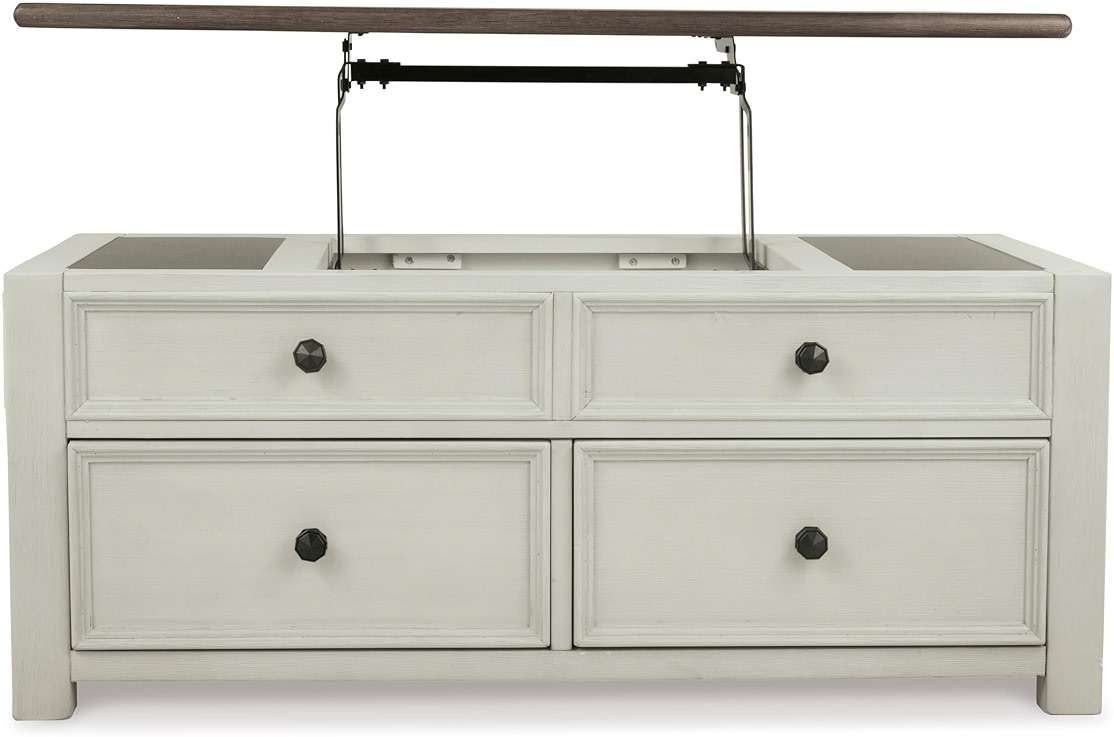 Signature Design by Ashley Bolanburg Lift-Top Coffee Table with Storage Two-Tone Rustic Farmhouse Cocktail Table – Brown/White - Image 11