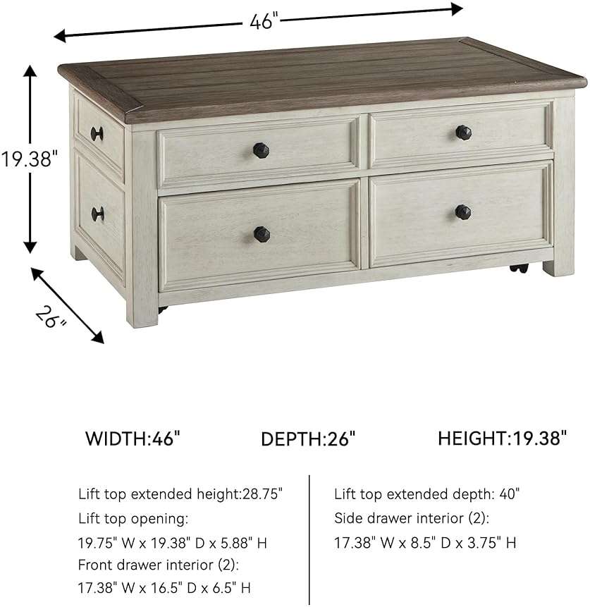 Signature Design by Ashley Bolanburg Lift-Top Coffee Table with Storage Two-Tone Rustic Farmhouse Cocktail Table – Brown/White - Image 3