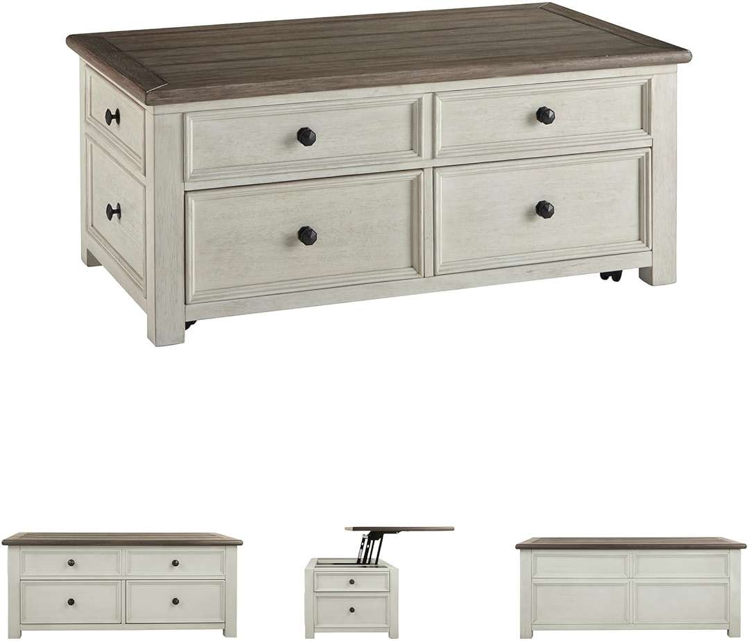 Signature Design by Ashley Bolanburg Lift-Top Coffee Table with Storage Two-Tone Rustic Farmhouse Cocktail Table – Brown/White - Image 5