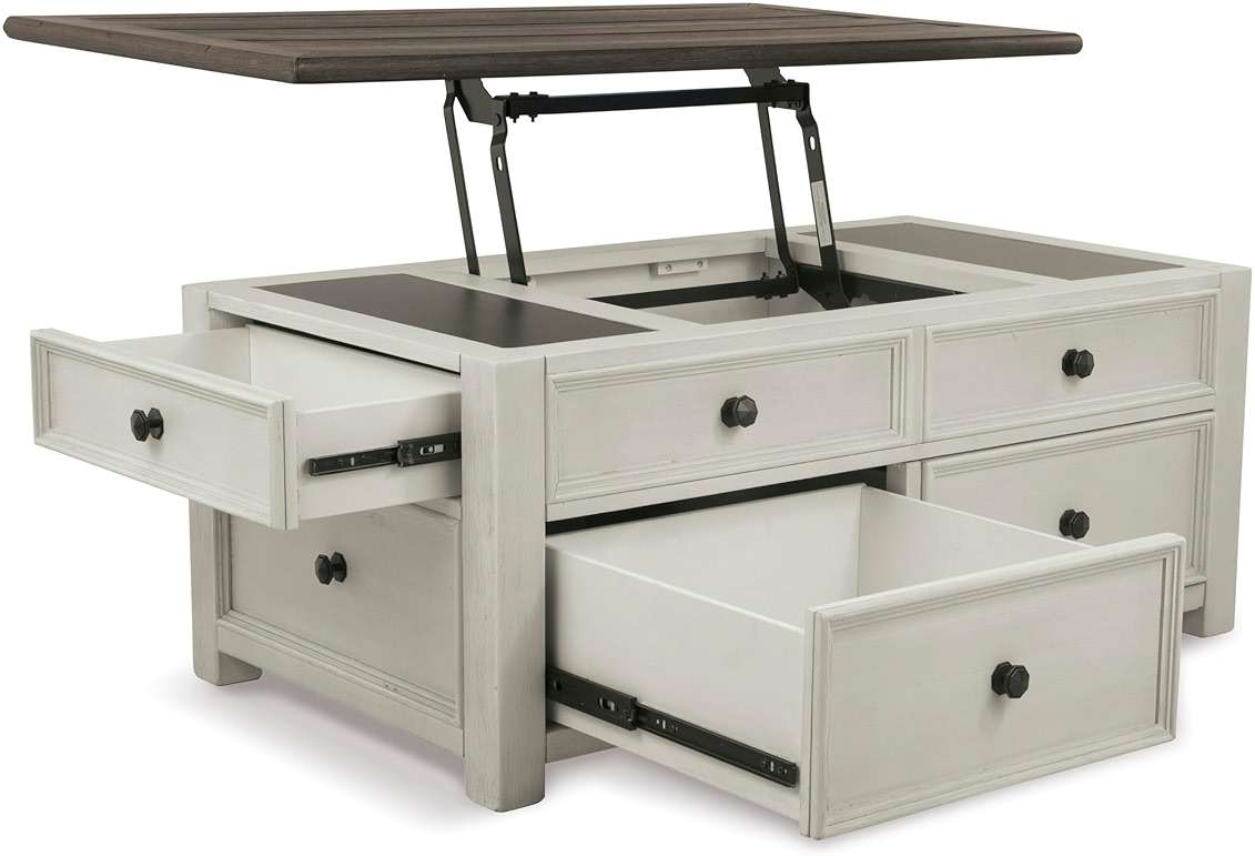 Signature Design by Ashley Bolanburg Lift-Top Coffee Table with Storage Two-Tone Rustic Farmhouse Cocktail Table – Brown/White - Image 10