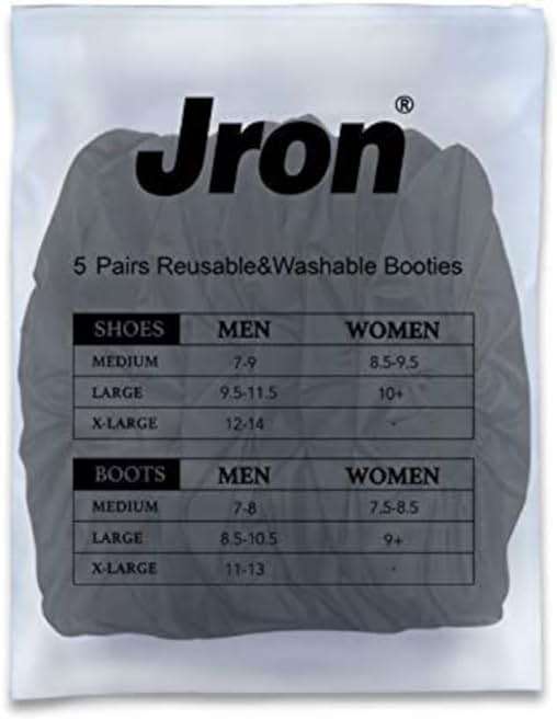 Jron 5 Pairs Premium Reusable Washable Shoe Cover Boot Covers for Contractors (5 Pairs Unisex| 9.5-11 For Shoes/US 8.5-10.5 For Boots, Black) - Image 8