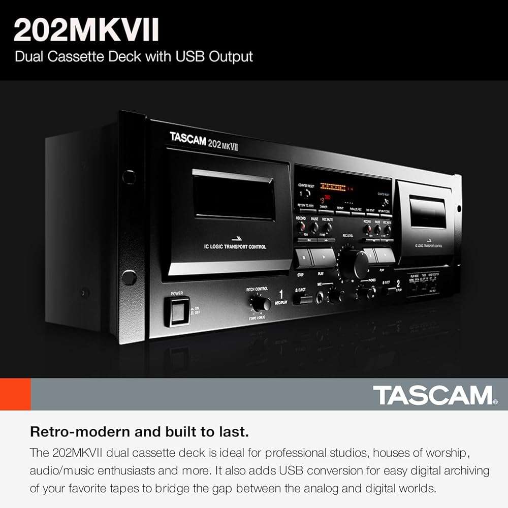 Tascam 202MKVII Double Cassette Deck Recorder with USB Port, Dual Cassette Deck - Image 2