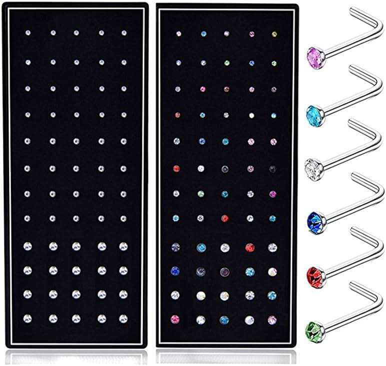 SMUOBT 120pcs 22G L Shaped Stainless Steel Nose Studs Rings Piercing Pin Body Jewelry 1.5mm 2mm 2.5mm a Set White and Colour - Image 1