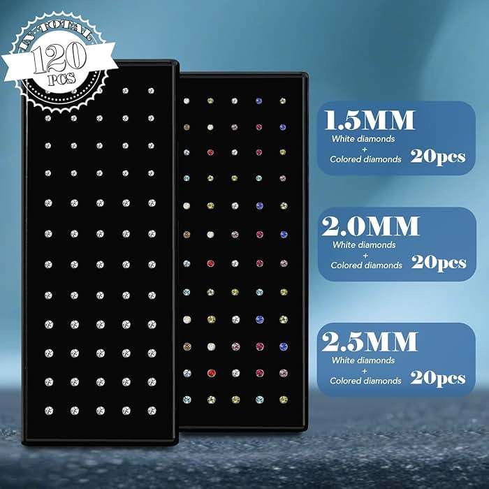 SMUOBT 120pcs 22G L Shaped Stainless Steel Nose Studs Rings Piercing Pin Body Jewelry 1.5mm 2mm 2.5mm a Set White and Colour - Image 4